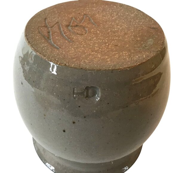 Artisan Salt Glaze Honey Jar Signed Studio Pottery Blue Cobalt Cottagecore Decor - Picture 8 of 11